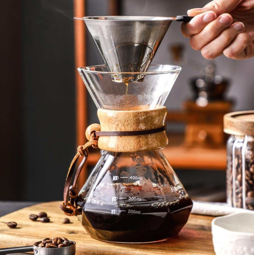 Coffee Equipment Pour Over - إبريق قهوة زجاجي مع فلتر من