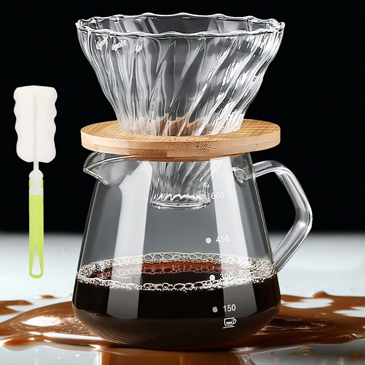 Coffee Equipment Pour Over - مجموعة صانعة القهوة، خادم القهوة الزجاجي